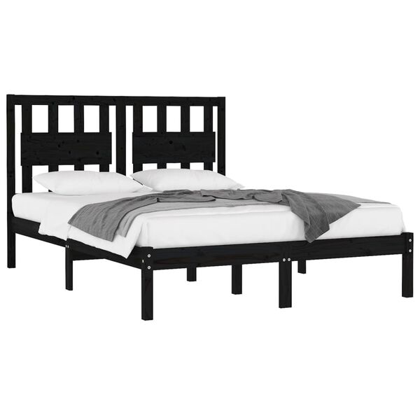 vidaXL Massivholzbett Schwarz Kiefer 200x200 cm