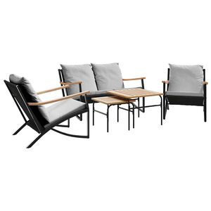 vidaXL 5-tlg. Balkonm&ouml;bel-Set mit Kissen Schwarz Stahl