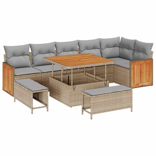 vidaXL Garten-Sofa-Set 9 pcs Beige und Hellgrau Poly-Rattan