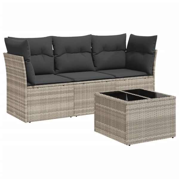 vidaXL 4-tlg. Garten-Sofagarnitur mit Kissen Hellgrau Poly Rattan