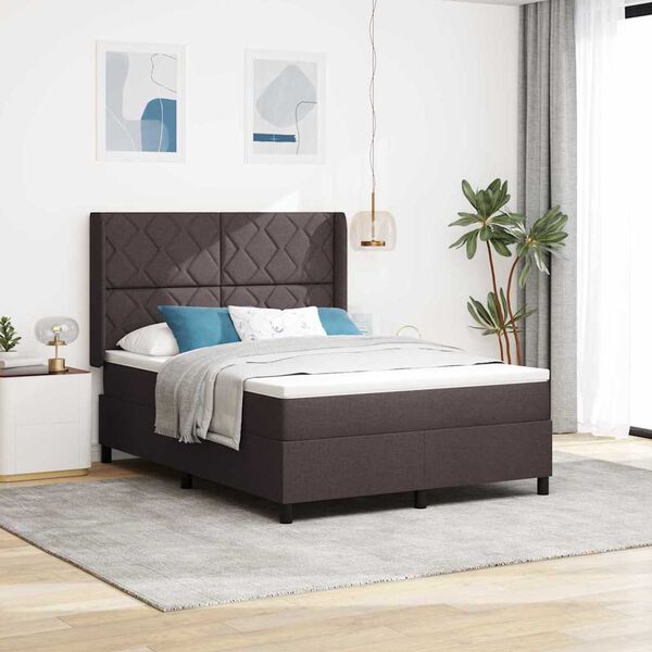 vidaXL LED Boxspringbett mit Matratze Dunkelbraun 160 x 200 cm Stoff