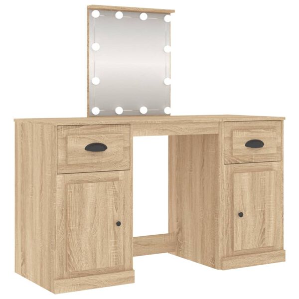 vidaXL Schminktisch mit LED-Leuchten Sonoma-Eiche 130x50x132,5 cm