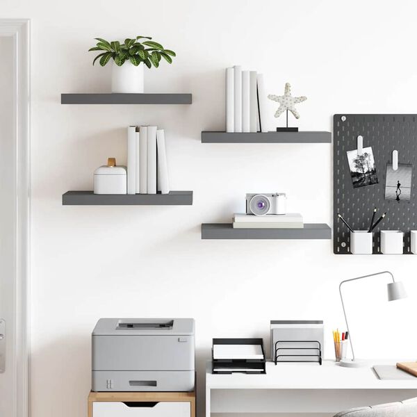 vidaXL Schweberegale 4 Stk. Hochglanz-Grau 50x23x3,8 cm MDF