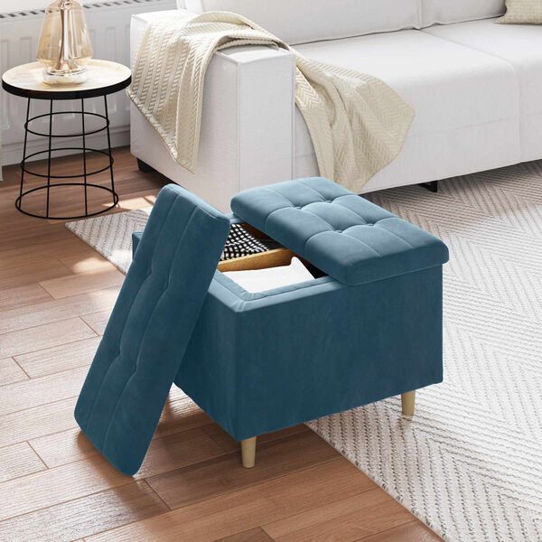 vidaXL Aufbewahrungsottomane mit Kissen Blau 60 x 60 x 45 cm Samt