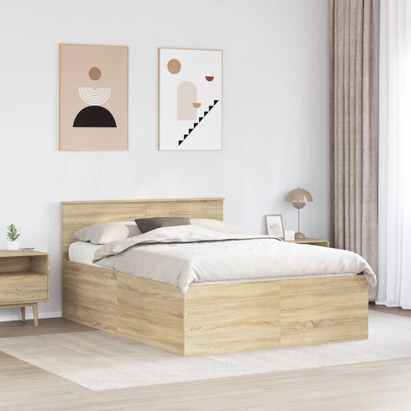 vidaXL Bettrahmen mit Kopfteil Sonoma-Eiche 150 x 200 cm Holzwerkstoff