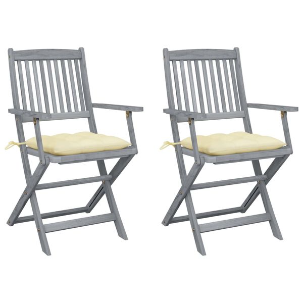 vidaXL Klappbare Gartenst&uuml;hle 2 Stk. mit Kissen Massivholz Akazie