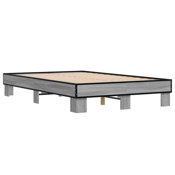 vidaXL Bettgestell Grau Sonoma 135x190 cm Holzwerkstoff und Metall
