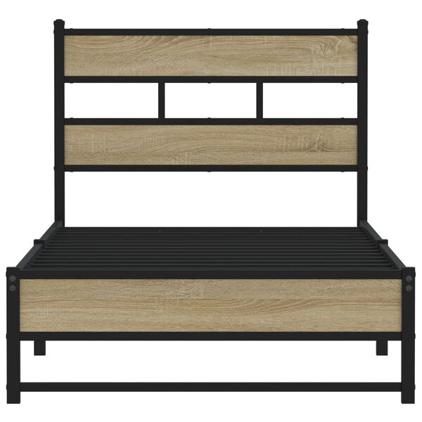 vidaXL Metallbett ohne Matratze Sonoma-Eiche 90x200 cm