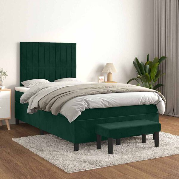 vidaXL Boxspringbett mit Matratze Dunkelgr&uuml;n 120x200 cm Samt