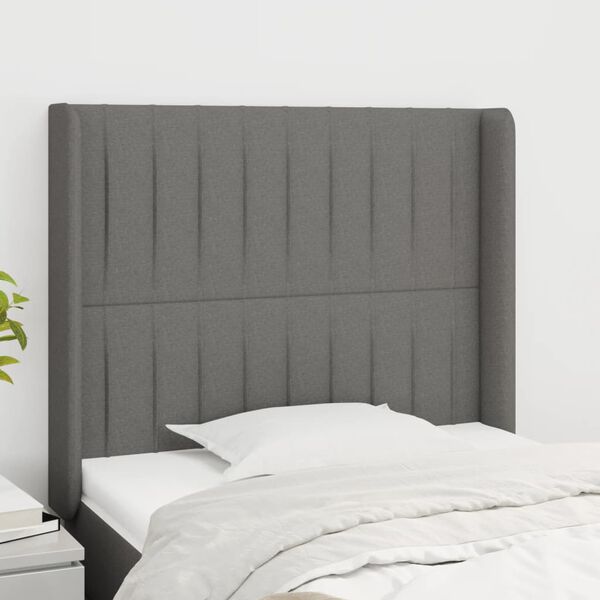 vidaXL Kopfteil mit Ohren Dunkelgrau 93x16x118/128 cm Stoff