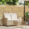 vidaXL Gartensofa 2-Sitzer mit Kissen & Tisch Beige Poly Rattan