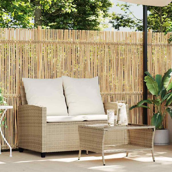 vidaXL Gartensofa 2-Sitzer mit Kissen & Tisch Beige Poly Rattan