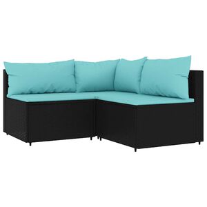vidaXL 3-tlg. Garten-Lounge-Set mit Kissen Schwarz Poly Rattan