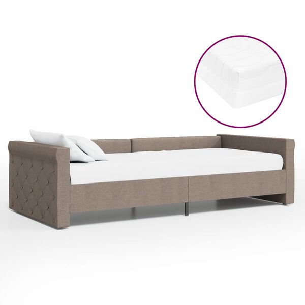 vidaXL Tagesbett mit Matratze USB Taupe Stoff 90x200 cm