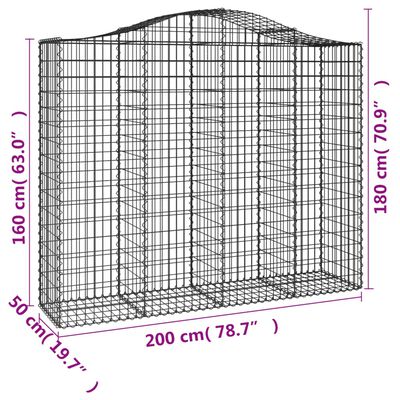 vidaXL Gabionen mit Hochbogen 12Stk. 200x50x160/180cm Verzinktes Eisen