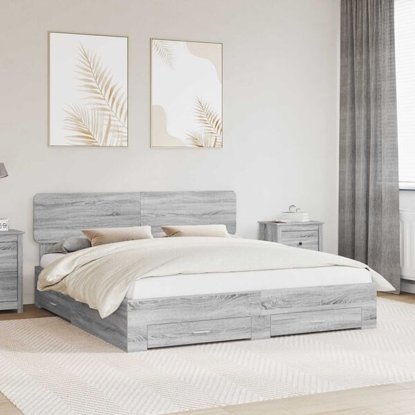 vidaXL Bettrahmen Graues Sonoma 200 x 200 cm Holzwerkstoff