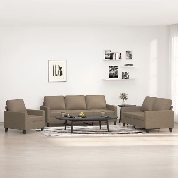 vidaXL 3-tlg. Sofagarnitur mit Kissen Taupe Stoff