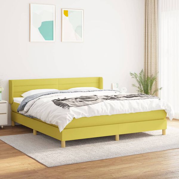 vidaXL Boxspringbett mit Matratze Gr&uuml;n 160x200 cm Stoff