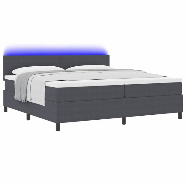vidaXL LED Boxspringbett Dunkelgrau und Wei&szlig; 200 x 200 cm Cordstoff