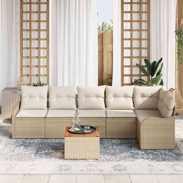 vidaXL Garten-Sofa-Set 7 pcs Beige Poly Rattan
