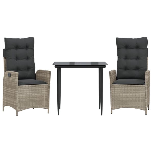 vidaXL 7-tlg. Garten-Essgruppe mit Kissen Hellgrau Poly Rattan