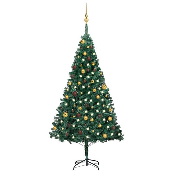 vidaXL K&uuml;nstlicher Weihnachtsbaum mit Beleuchtung & Kugeln Gr&uuml;n 180 cm