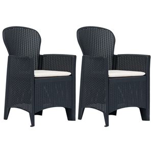 vidaXL Gartenst&uuml;hle 2 Stk. mit Kissen Anthrazit Kunststoff Rattan-Optik