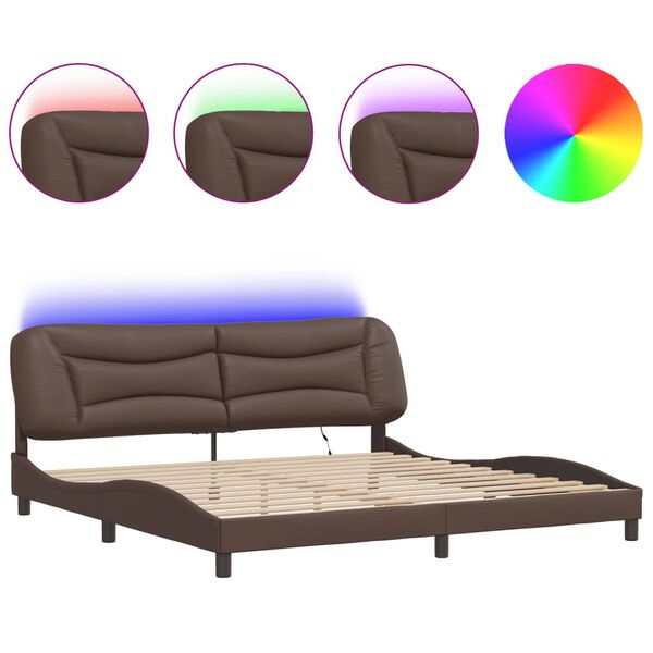 vidaXL Bettgestell mit LED ohne Matratze "Hvar" Braun 200x200 cm