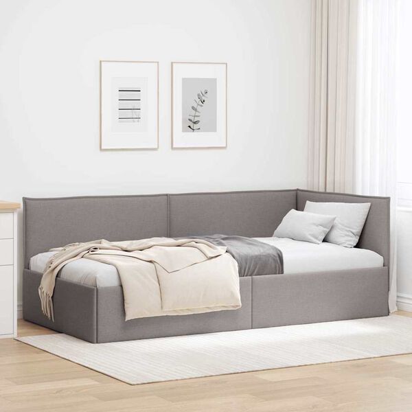 vidaXL Eckbettgestell mit Kopfteil Taupe 100 cm x 200 cm Samt