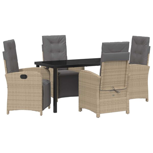 vidaXL Garten Essgruppe mit Kissen 5 pcs Beige Poly-Rattan