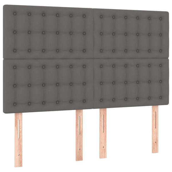 vidaXL LED Kopfteil Grau 144x5x118/128 cm Kunstleder