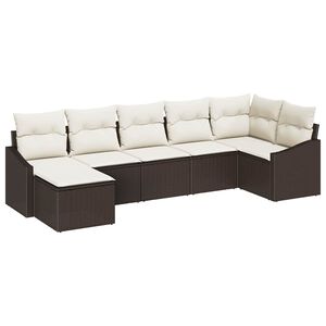 vidaXL Garten-Sofa-Set mit Kissen 7 pcs Braun und Creme Poly-Rattan
