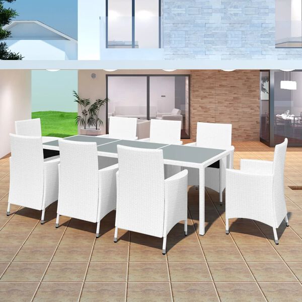 vidaXL 9-tlg. Garten-Essgruppe Poly Rattan Cremewei&szlig;