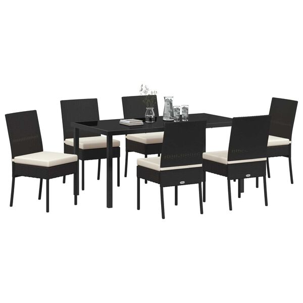 vidaXL Garten Essgruppe 7 pcs Schwarz Pulverbeschichteter Stahl