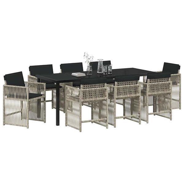 vidaXL Garten Essgruppe 9 pcs Hellgrau Poly-Rattan