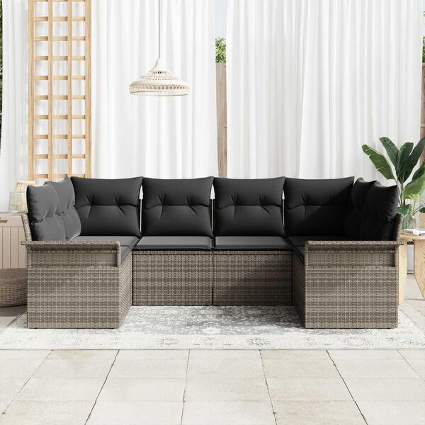 vidaXL Gartensofa-set mit Kissen 6 pcs Grau Poly-Rattan