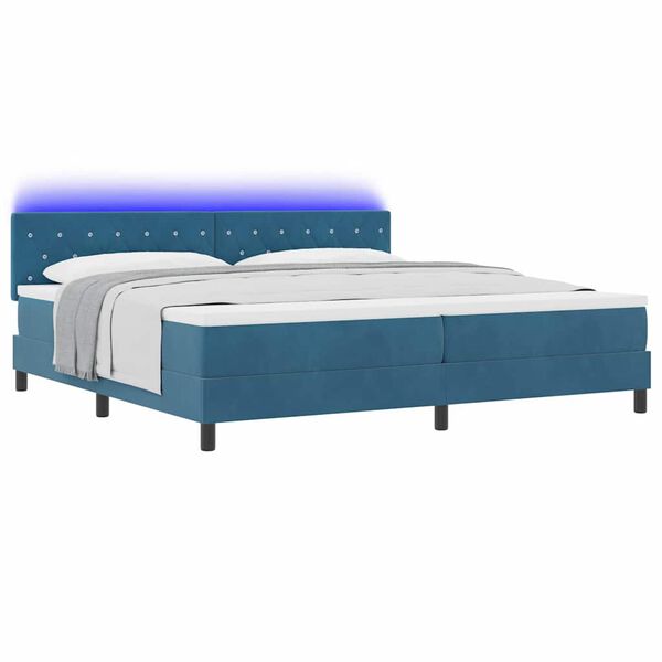 vidaXL LED Boxspringbett mit Matratze Dunkelblau 200 x 200 cm Samt
