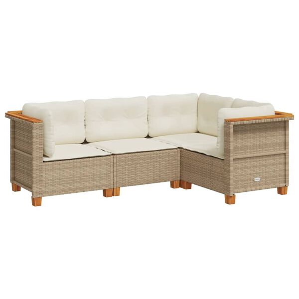 vidaXL 4-tlg. Garten-Sofagarnitur mit Kissen Beige Poly Rattan