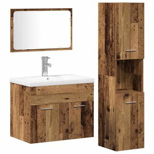 vidaXL Badezimmerm&ouml;bel-Set mit Regal mit T&uuml;r 4 pcs Braun Holzwerkstoff
