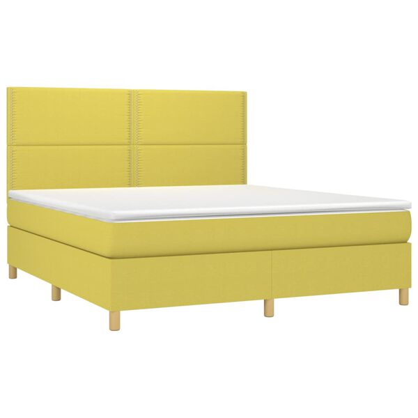 vidaXL Boxspringbett mit Matratze & LED Gr&uuml;n 160x200 cm Stoff