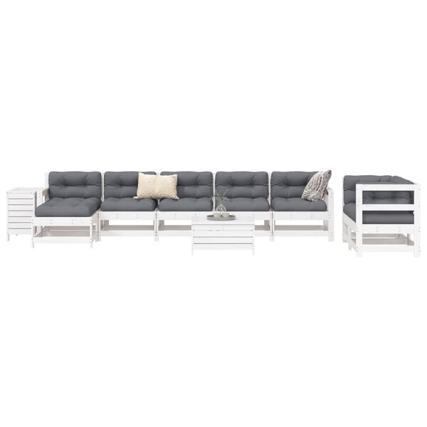 vidaXL 10-tlg. Garten-Sofagarnitur Wei&szlig; Massivholz Kiefer