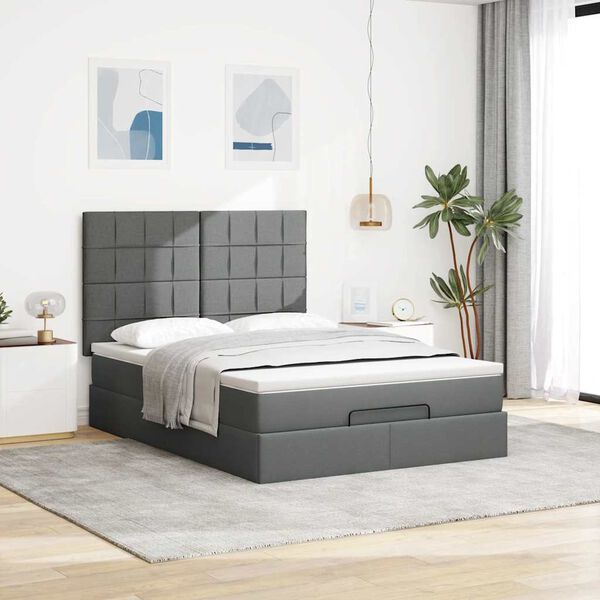 vidaXL Ottoman-Bett mit Matratze & LEDs Dunkelgrau 140x200 cm Stoff