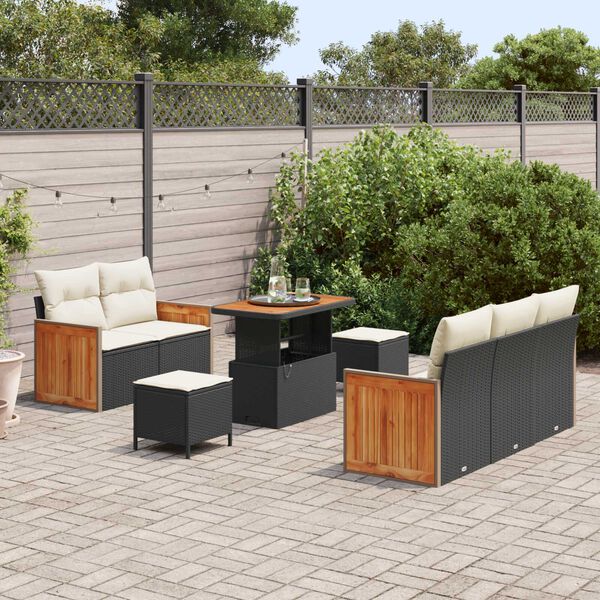 vidaXL Garten-Sofa-Set mit Kissen 8 pcs Schwarz und Creme