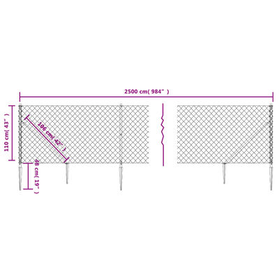 vidaXL Maschendrahtzaun mit Bodenhülsen Grün 1,1x25 m