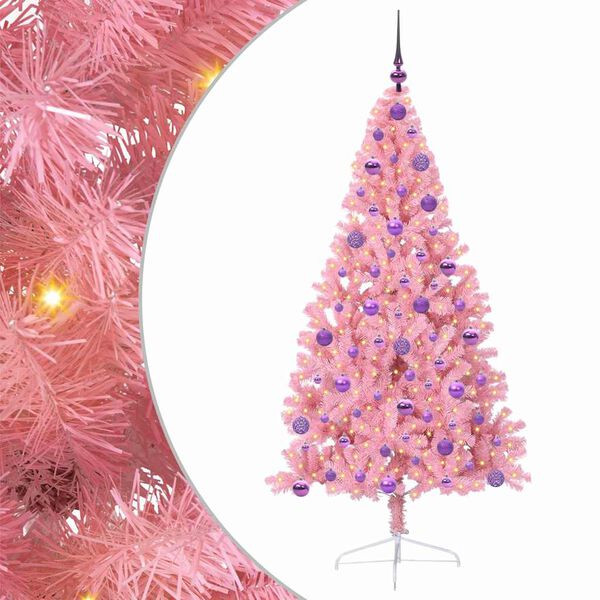vidaXL Künstlicher vorbeleuchteter Weihnachtsbaum Rosa 180 cm PVC