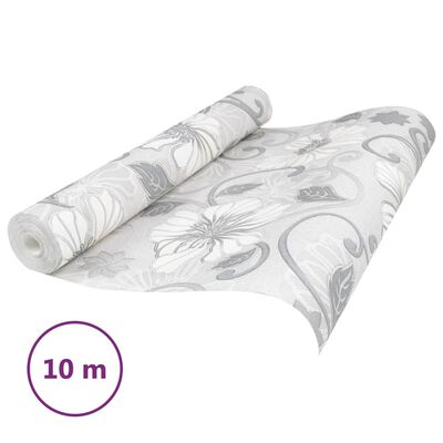 vidaXL Vliestapete 3D Blumenmuster Grau 10x0,53 m