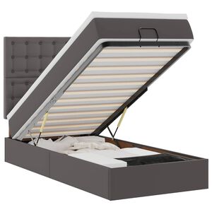 vidaXL Ottoman-Bett mit Matratze & LEDs Grau 90x190 cm Kunstleder