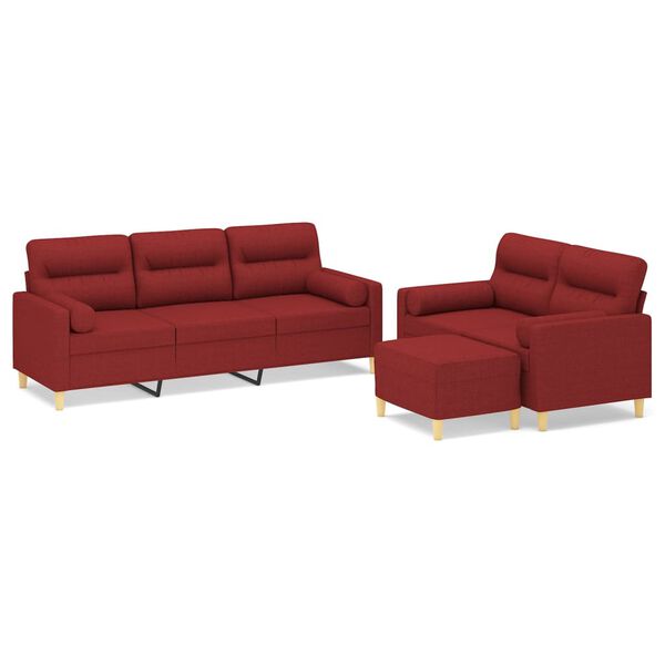vidaXL 3-tlg. Sofagarnitur mit Kissen Weinrot Stoff