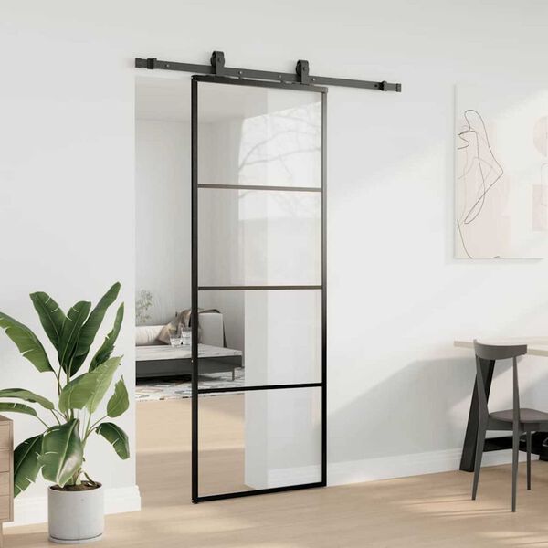 vidaXL Schiebet&uuml;r mit Beschlag Schwarz 76x205 cm ESG-Glas