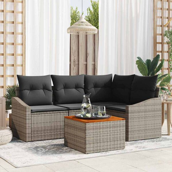 vidaXL Gartensofa-set mit Kissen 5 pcs Grau Poly-Rattan